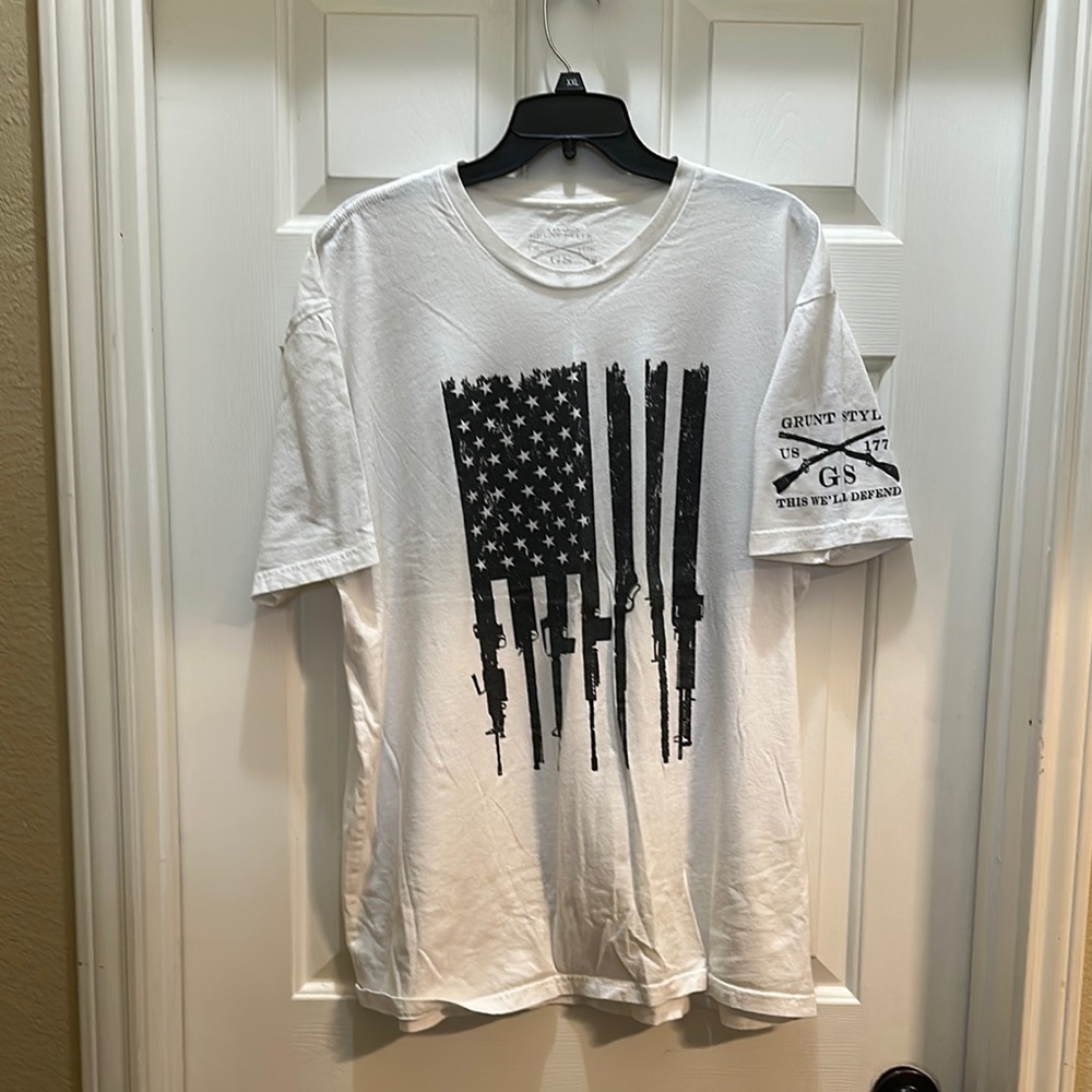 Grunt Style Black and White Short Sleeve Tees with Patriotic Designs